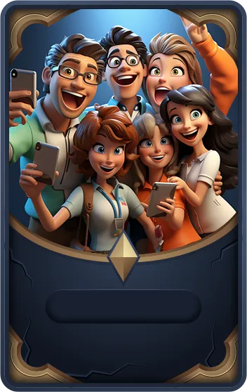 The Snapshot Capture card: a group of cartoon friends taking selfies together.